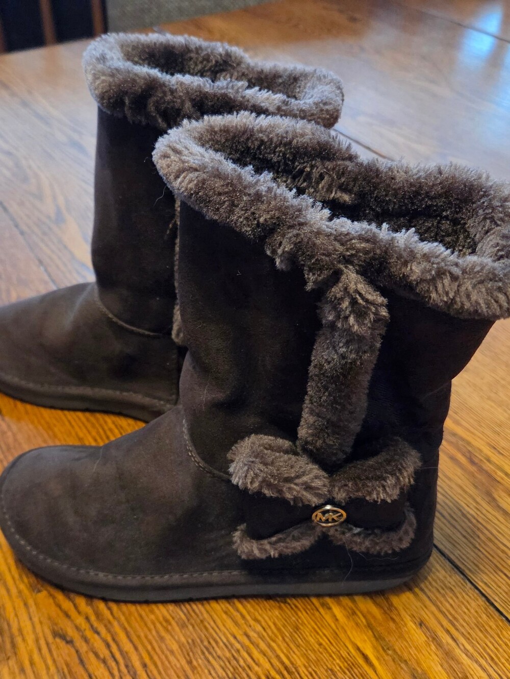 Michael Kors Dark Brown Suede Shearling-Trim Winter Boots Girl's Size 1